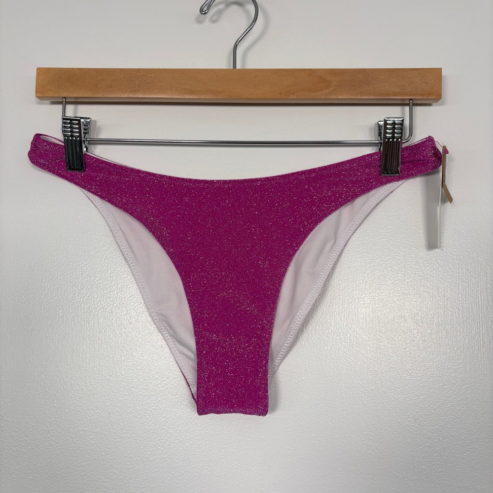 PINK VictoriasSecret Women Bikini Bottom S Pink Metallic Sparkle High Leg Cheeky